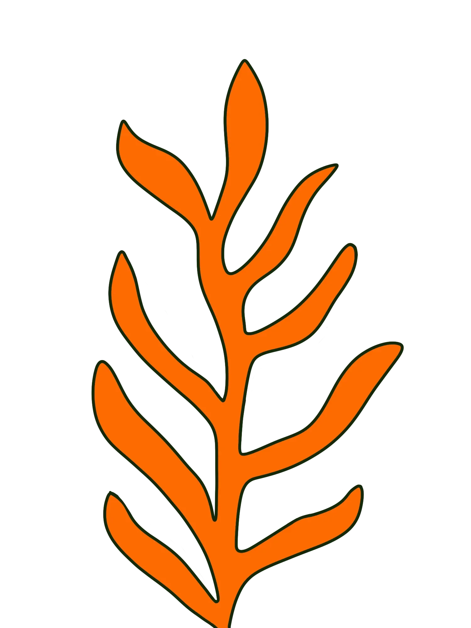 Hand-drawn orange leaf stem with a dark green outline