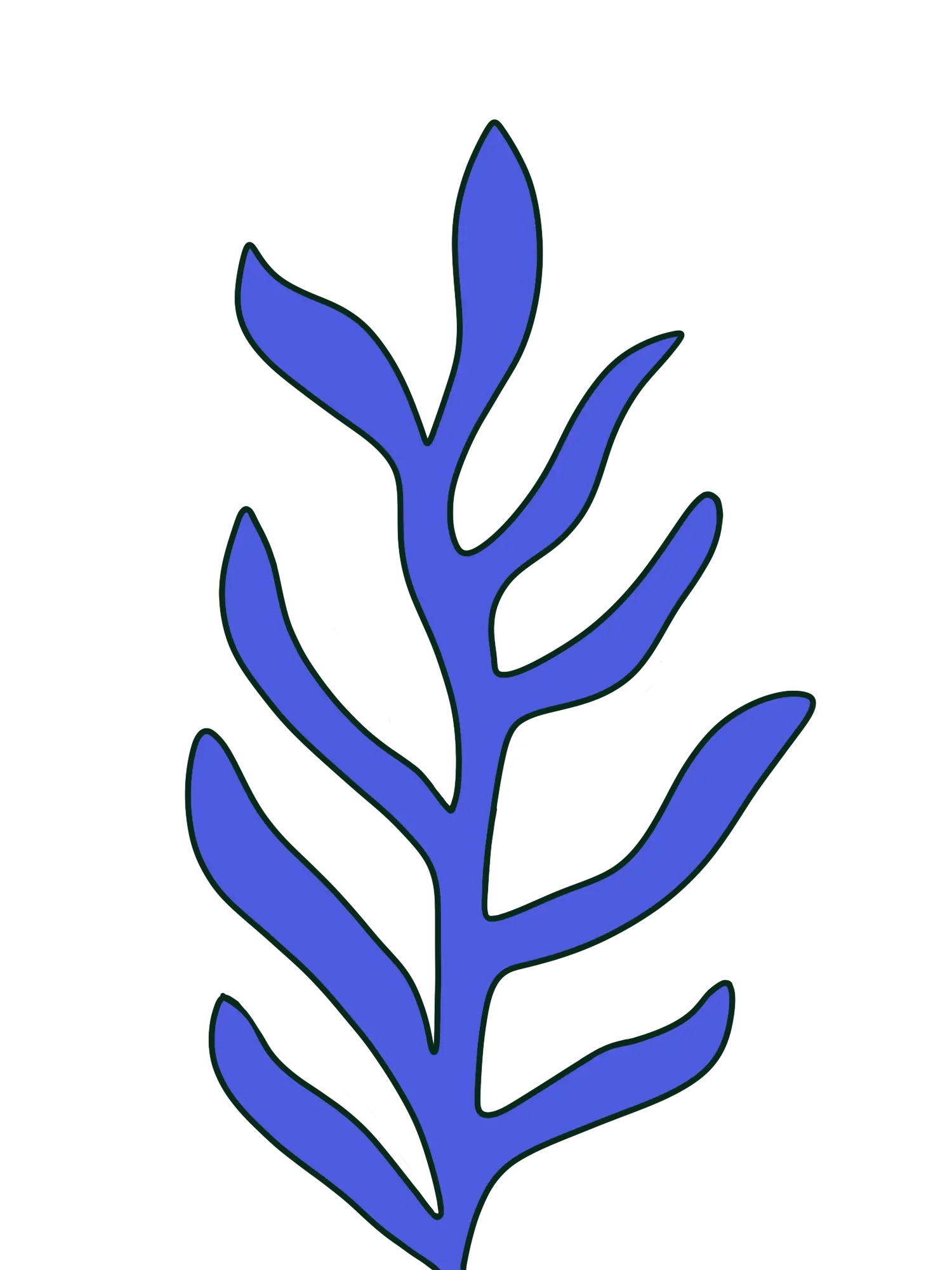 Hand-drawn royal blue leaf stem with a dark green outline