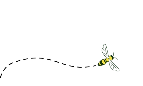 Hand-drawn worker bee with dotted wavy flight line