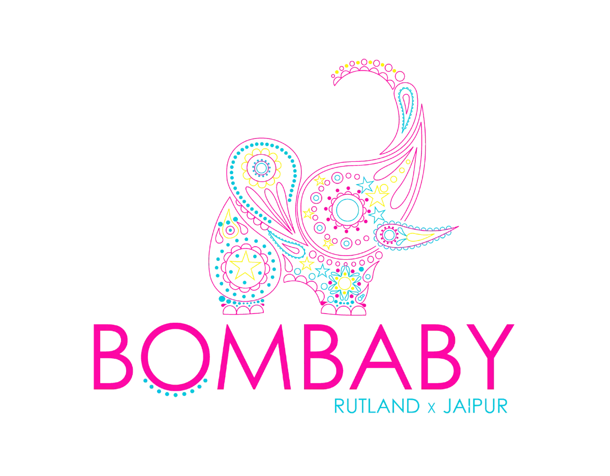 Bombaby Rutland x Jaipur beneath a colourful stylised elephant graphic