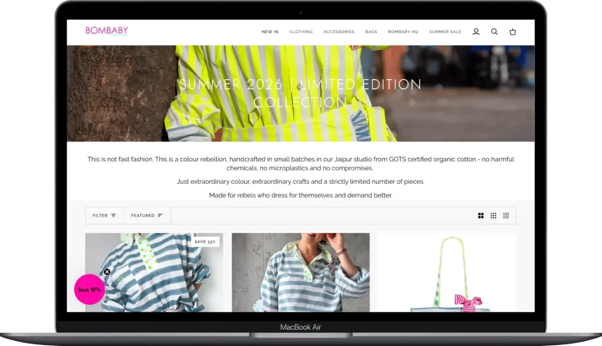 Bombaby website Summer 2026 clothing range