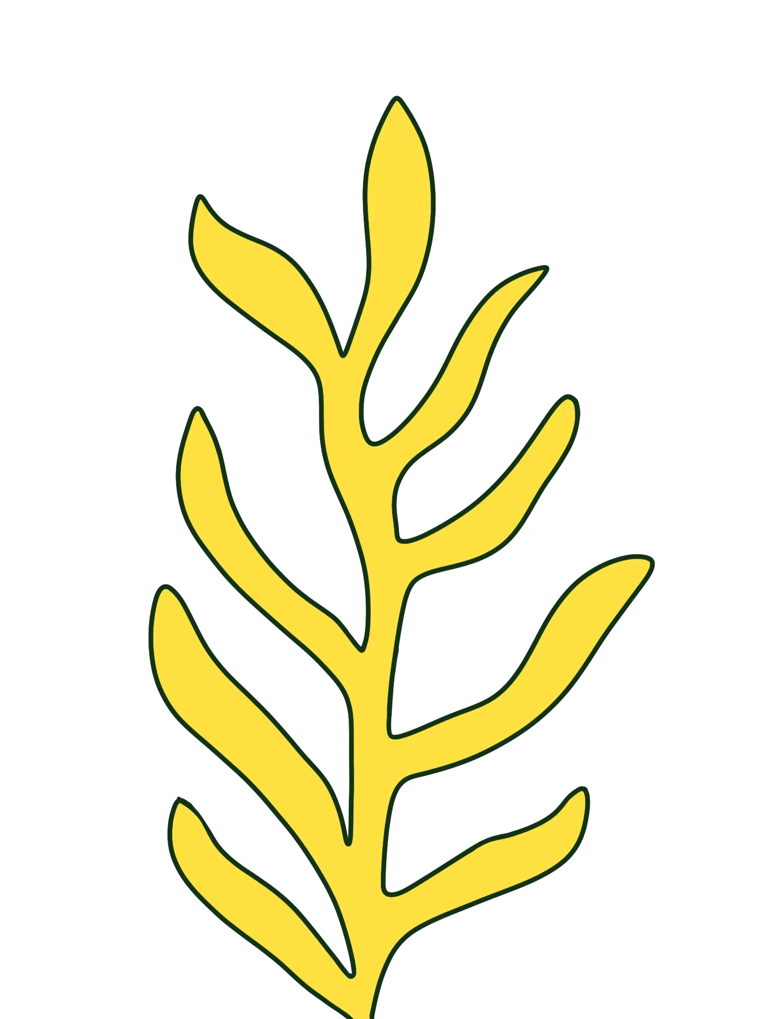 Hand-drawn yellow leaf stem with a dark green outline