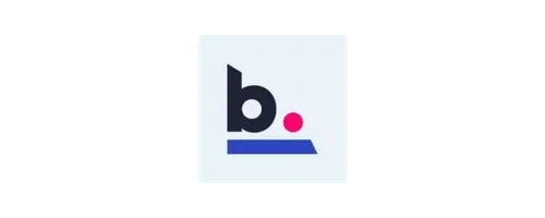 Yard B logo with a lowercase 'b' in black, a pink dot, and a blue line underneath on a light blue background.
