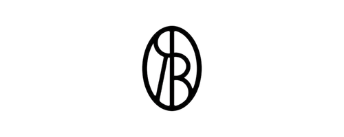 Rachel Boston logo - all black with the initials R and B inside a black oval