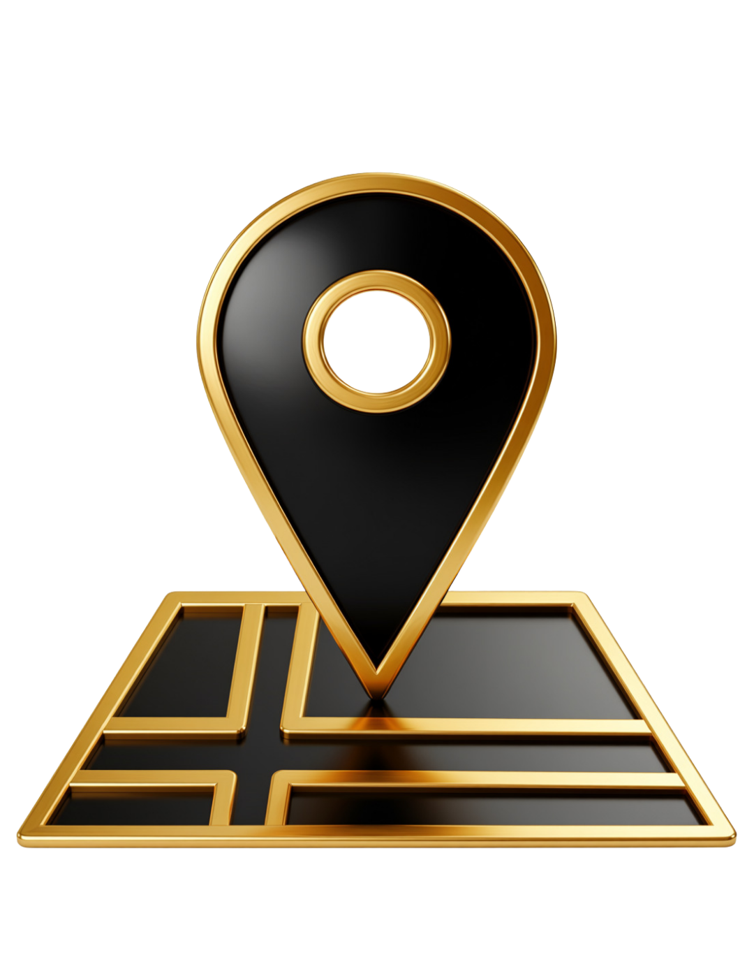 3D golden and black map marker icon placed on a 3D map grid.