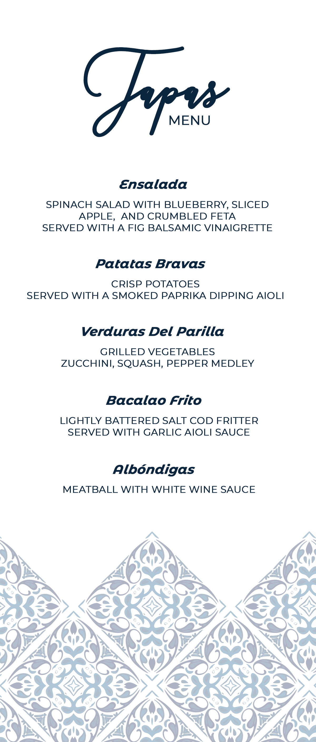Front of Menu