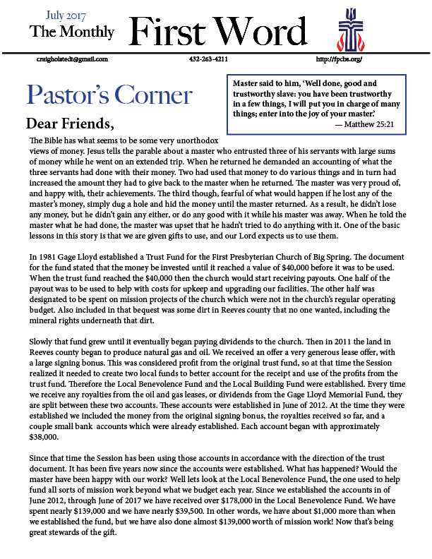 Monthly Presbyterian Newsletter