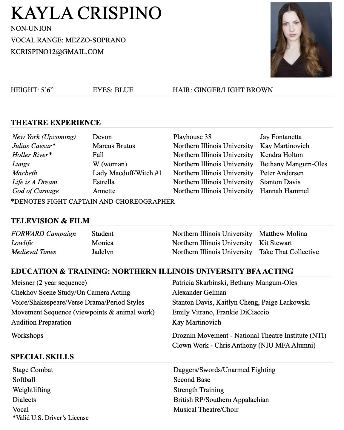 Kayla Crispino acting resume