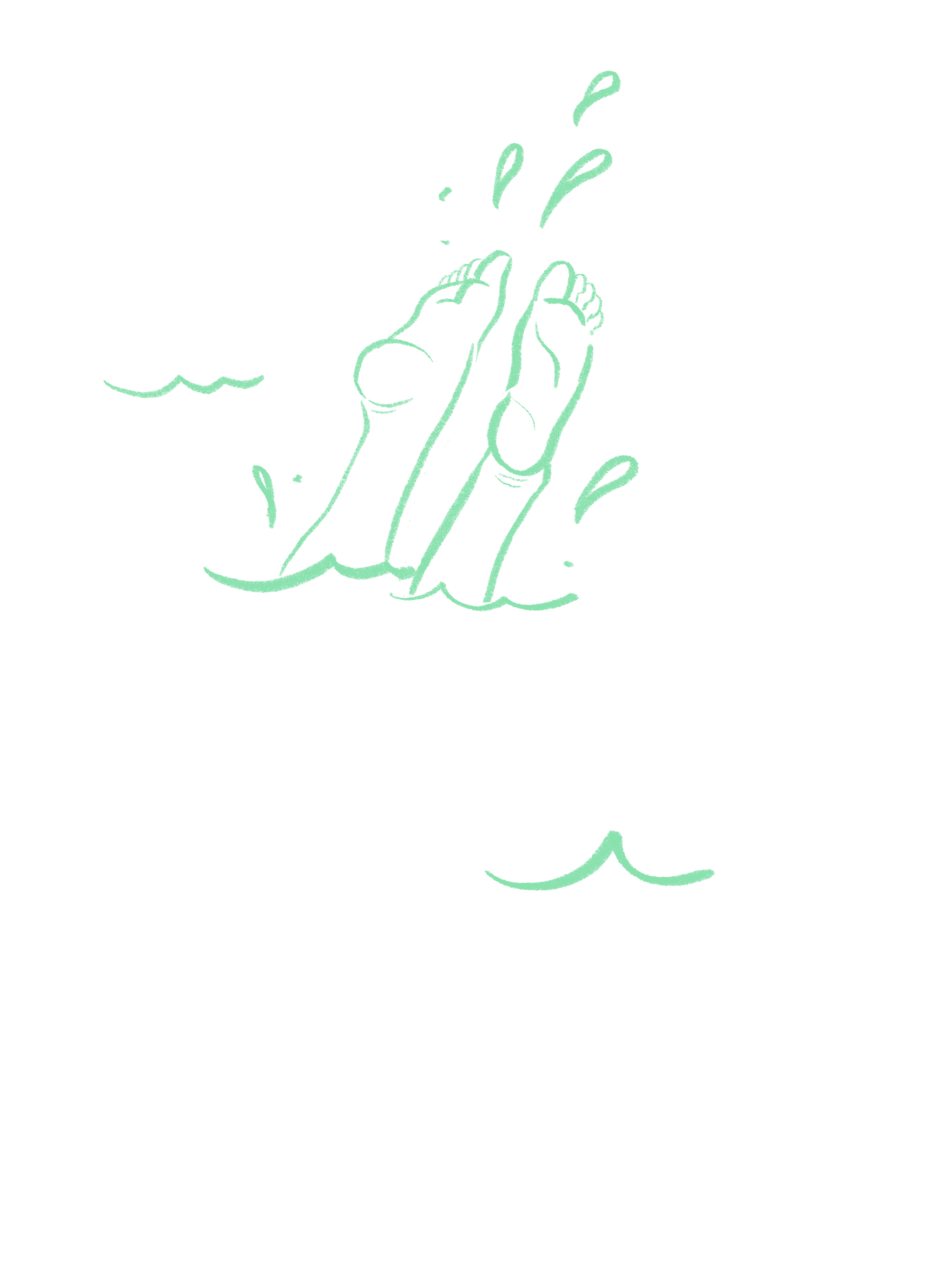 Outline drawing of two hands pressed together in a prayer or greeting gesture with steam rising above, and waves or water below.