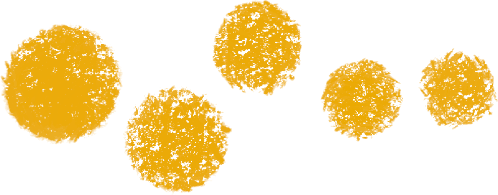 Five yellow-orange textured circles of various sizes arranged in a scattered pattern on a white background.