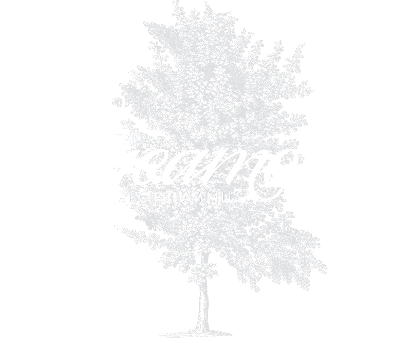 Design featuring a white maple leaf with the words 'The Sycamore at Seabrook' written across it on a black background.