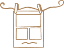Line drawing of photo booth print clipped onto a string.