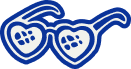 Heart-shaped sunglasses with blue frames and lenses