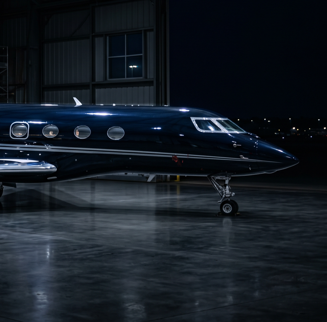 Professionally protected private jet with a high-gloss ceramic-coated finish, providing long-term paint protection and enhanced appearance.