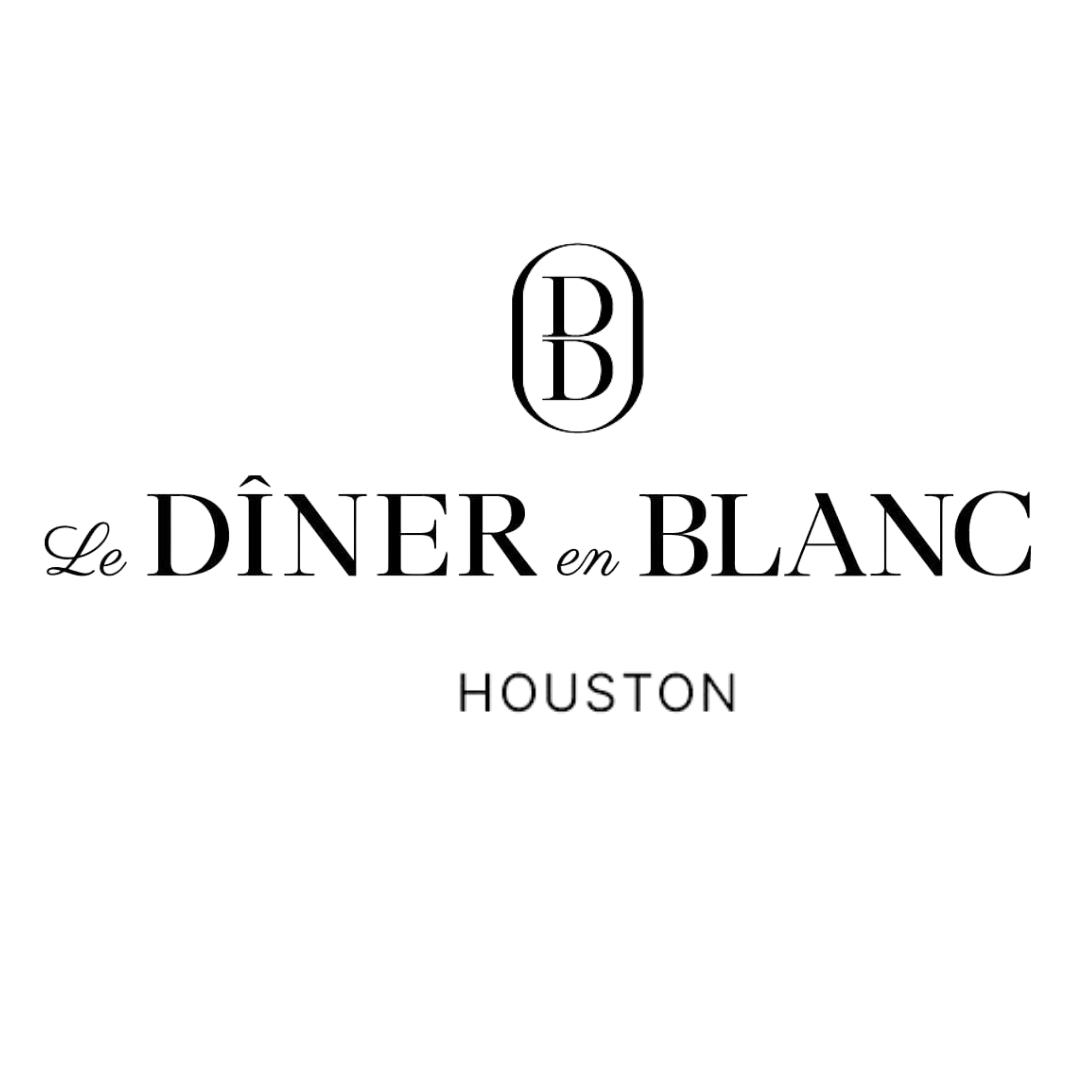 Logo for Le Dîner en Blanc Houston with a large number 3 at the top, and text reading 'Le Dîner en Blanc Houston' in elegant font.
