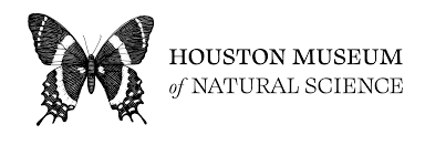 Logo of Houston Museum of Natural Science featuring a butterfly illustration and museum name