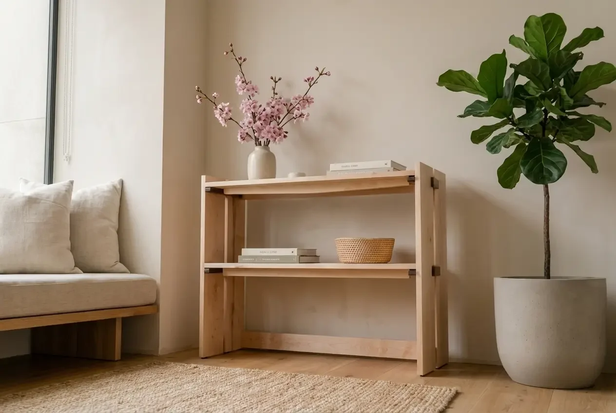 Maple shelf photographed before delivery to La Jolla