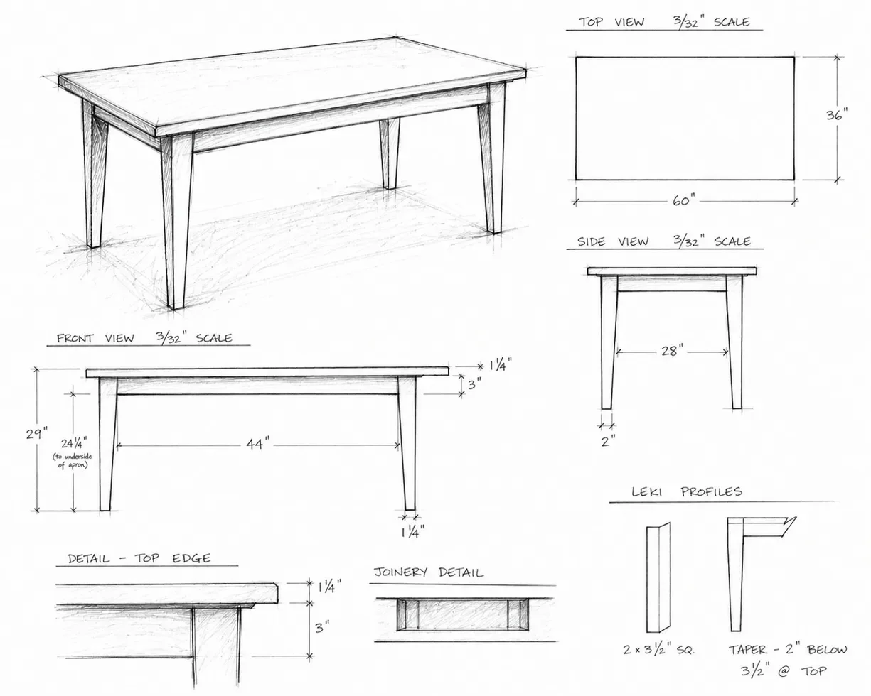 shop drawings for dining table