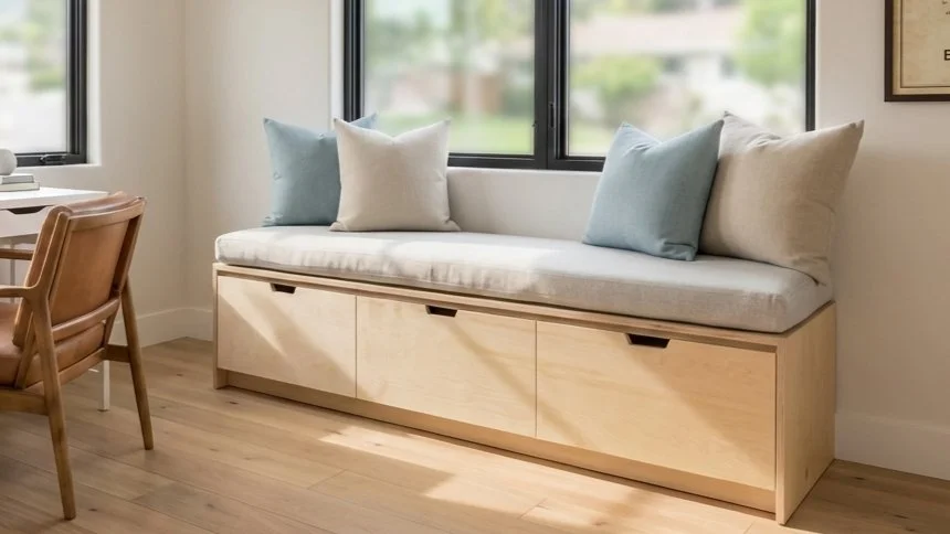 baltic birch seating bench with drawer storage