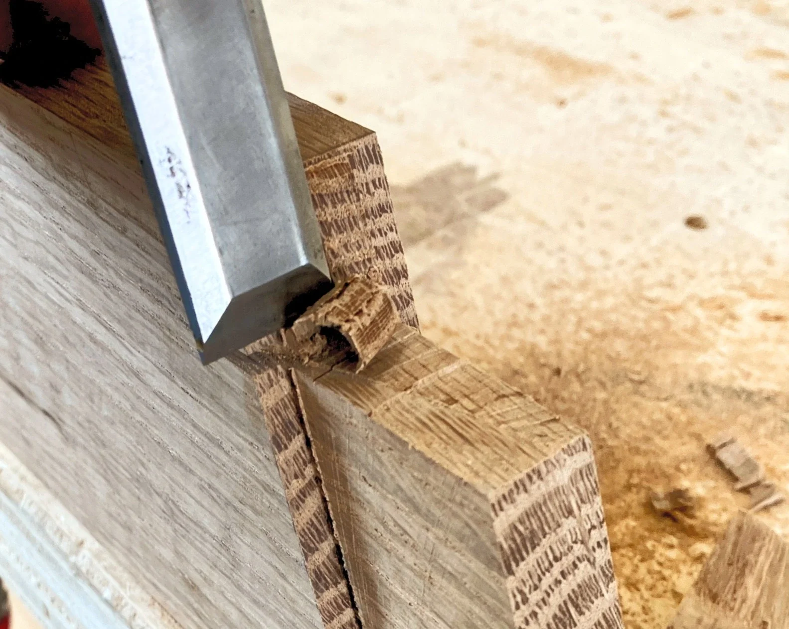shoulder cleanup with chisel for tenon side of joint