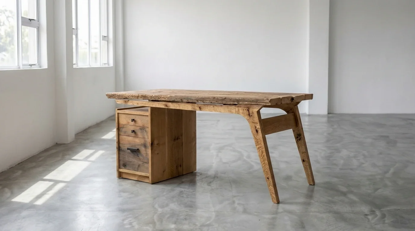 Custom writing desk made with quarter sawn white oak and reclaimed barnwood