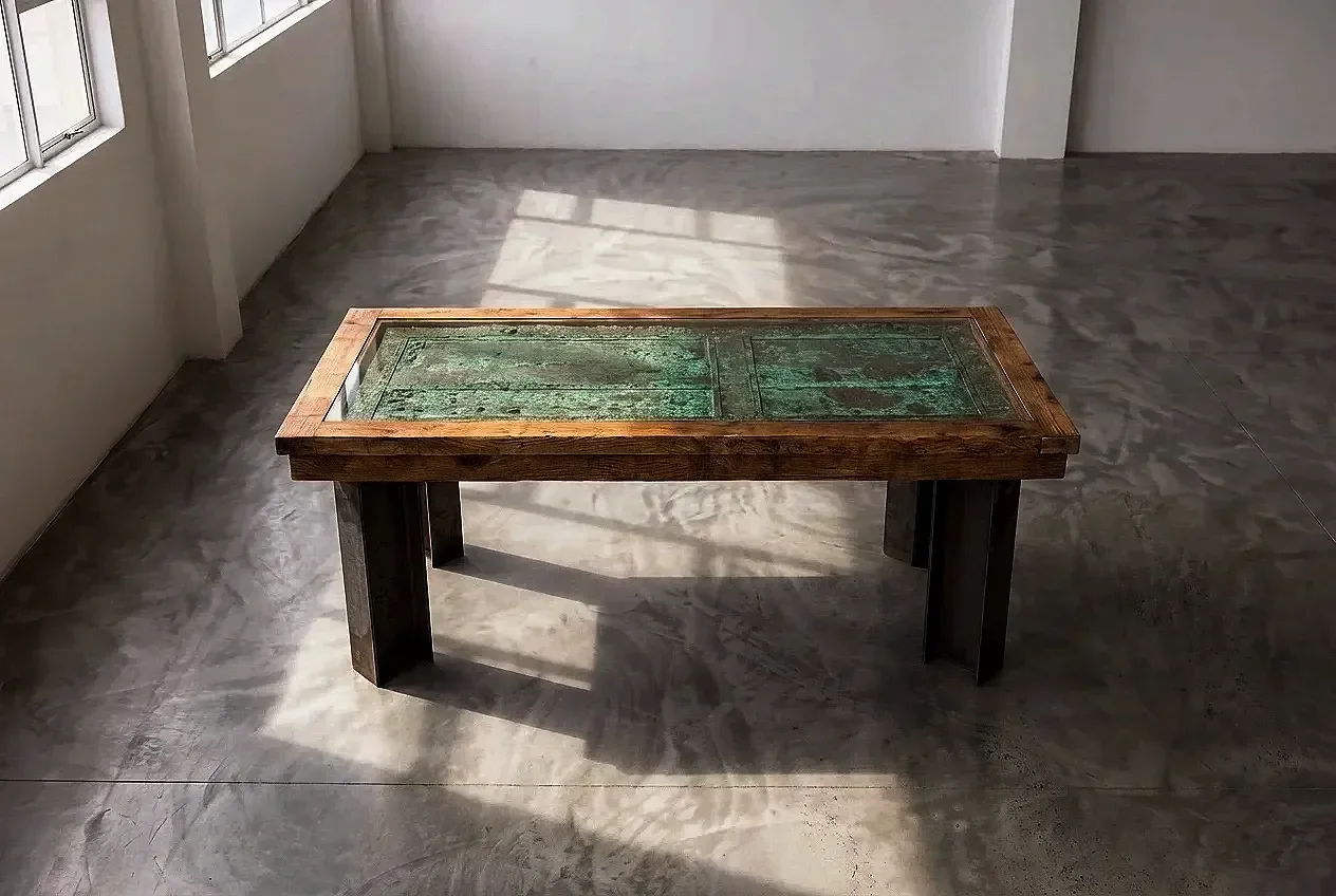 full overhead shot of a bespoke dining table