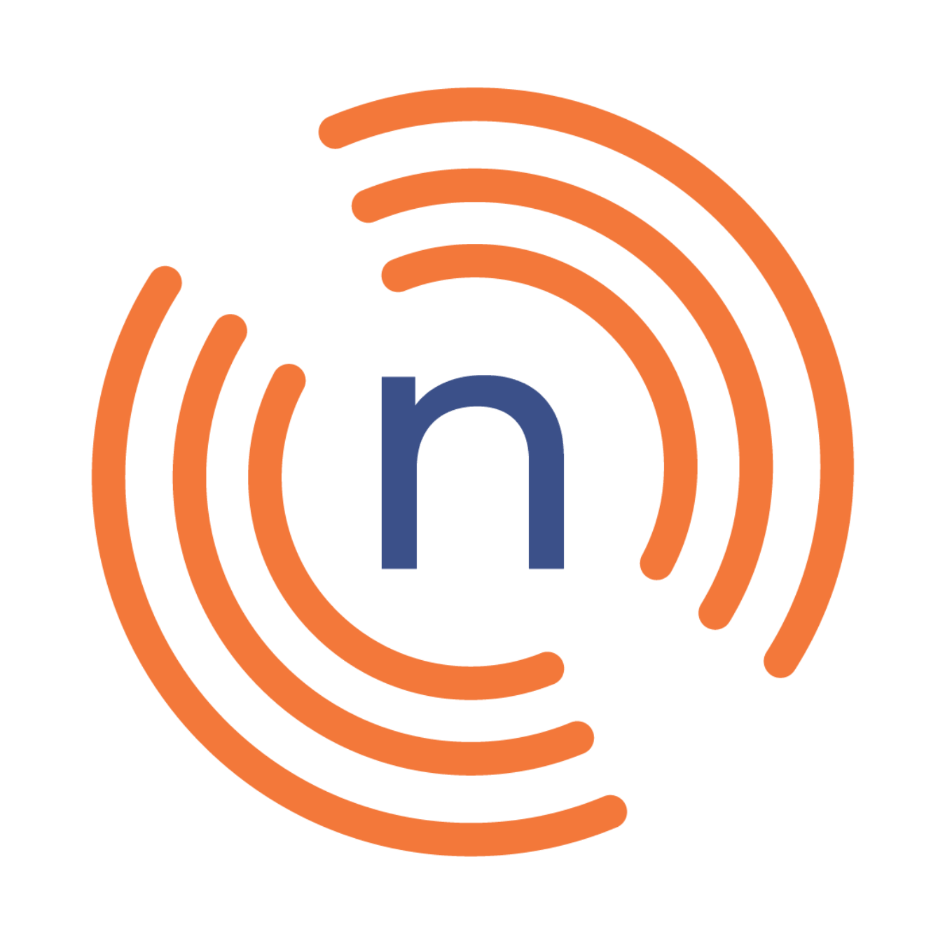 Logo with a blue lowercase 'n' inside orange concentric circles on a black background. The Noema submark.
