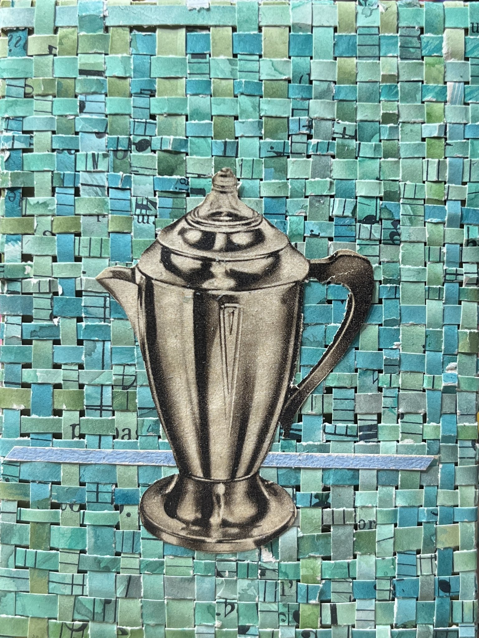vintage percolator on turquoise background