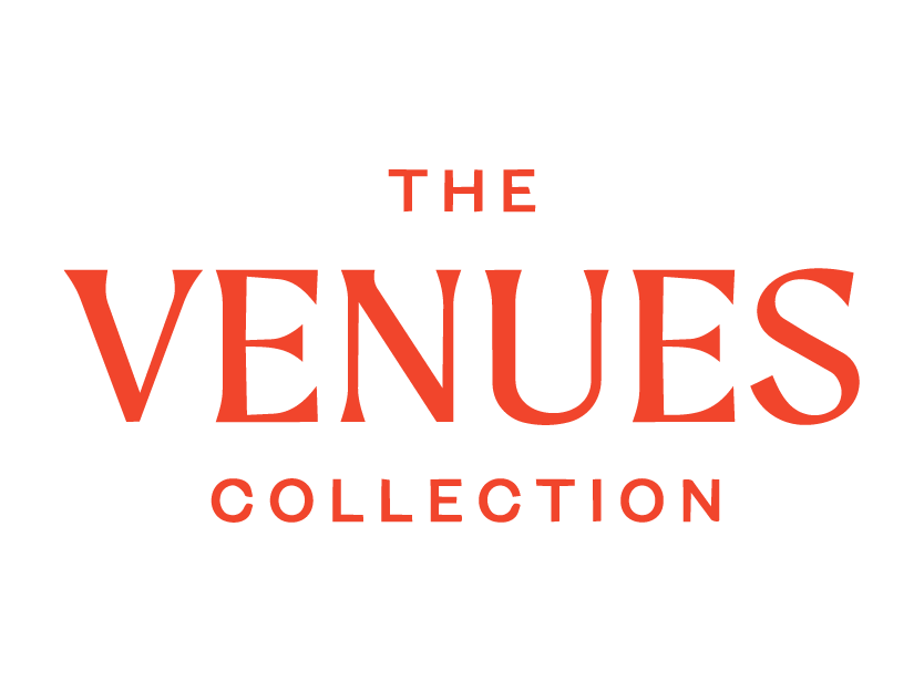 Logo for The Venuses Collection with black background and red text.