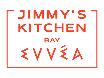 Logo for Jimmy's Kitchen Bay, featuring red text and a rectangular border.