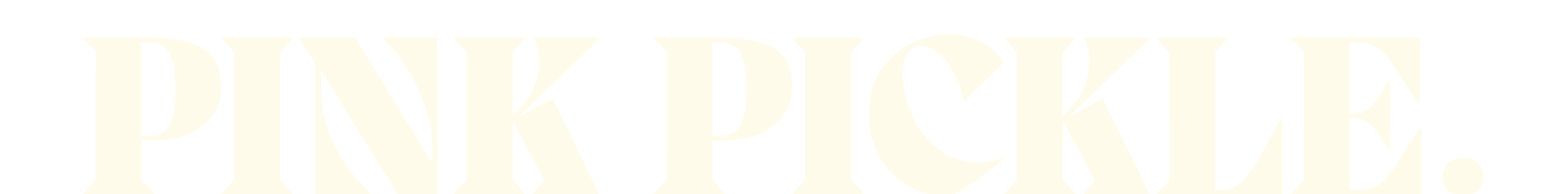 Text logo with the words 'Pink Pickle' in light beige on a black background.