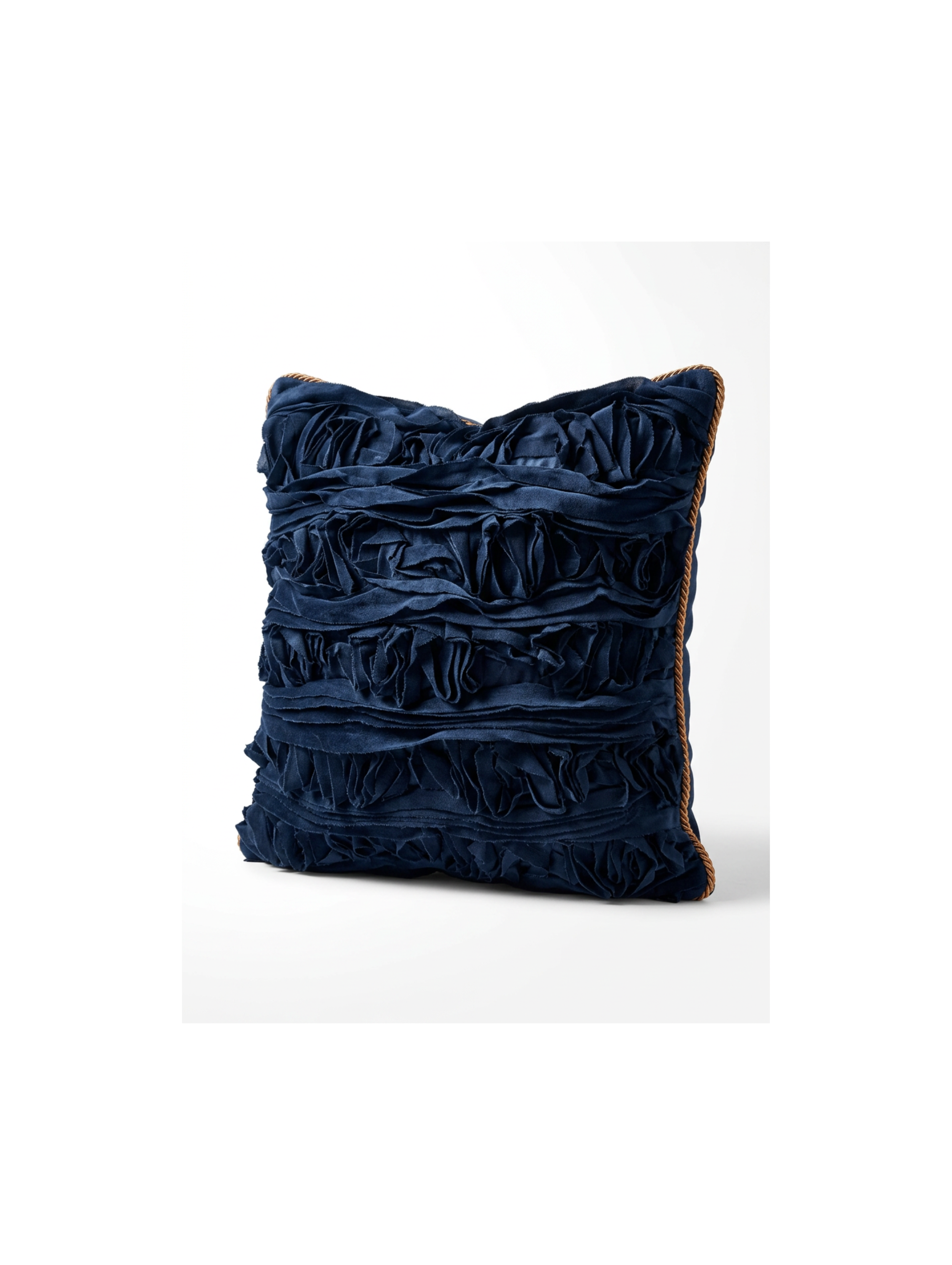 17"x17" Striped Ruffle Chiffon Embroidery with Gold Cording
