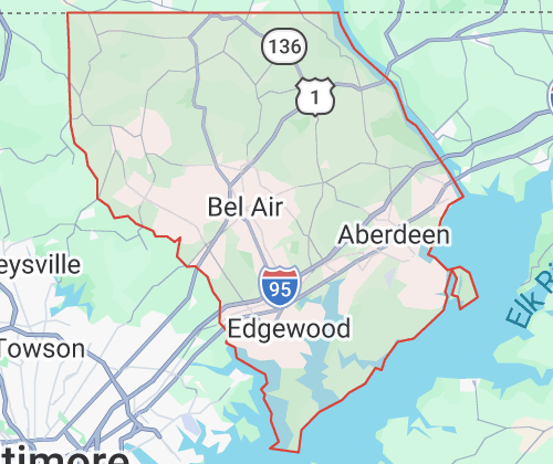 Map highlighting Harford County, Maryland.