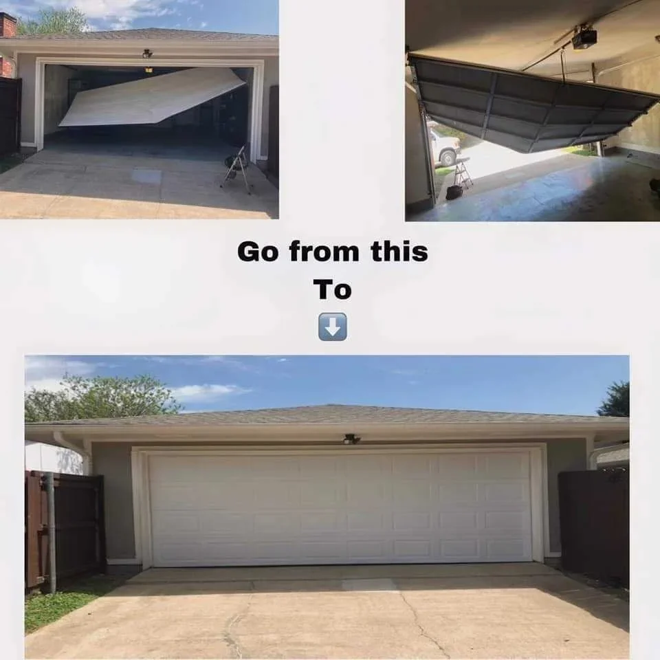 garage door going from off track to being repaired and in working condition