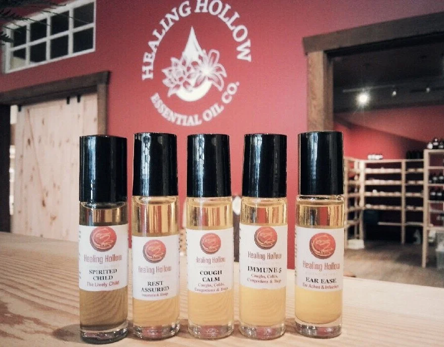 Five small bottles of essential oils