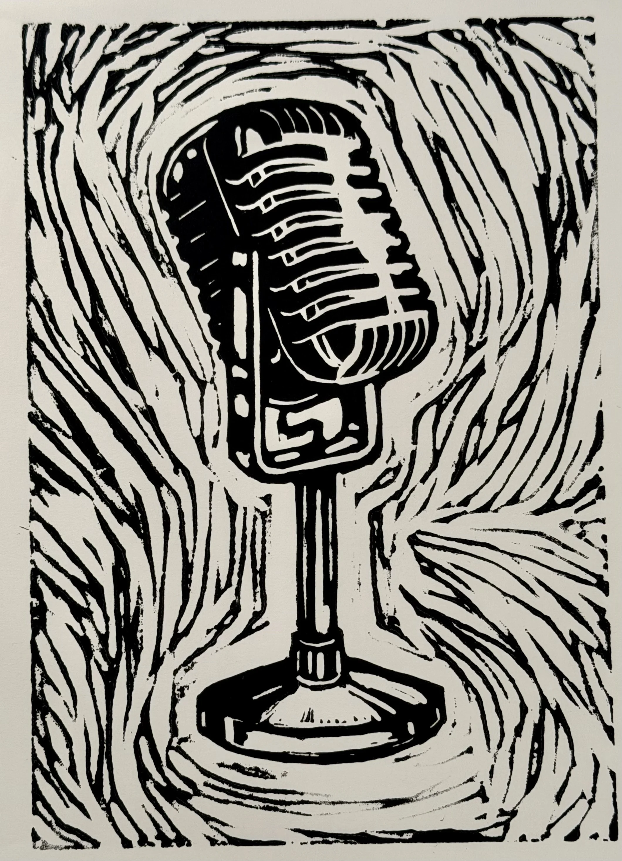 “Old Mic” Linocut Print