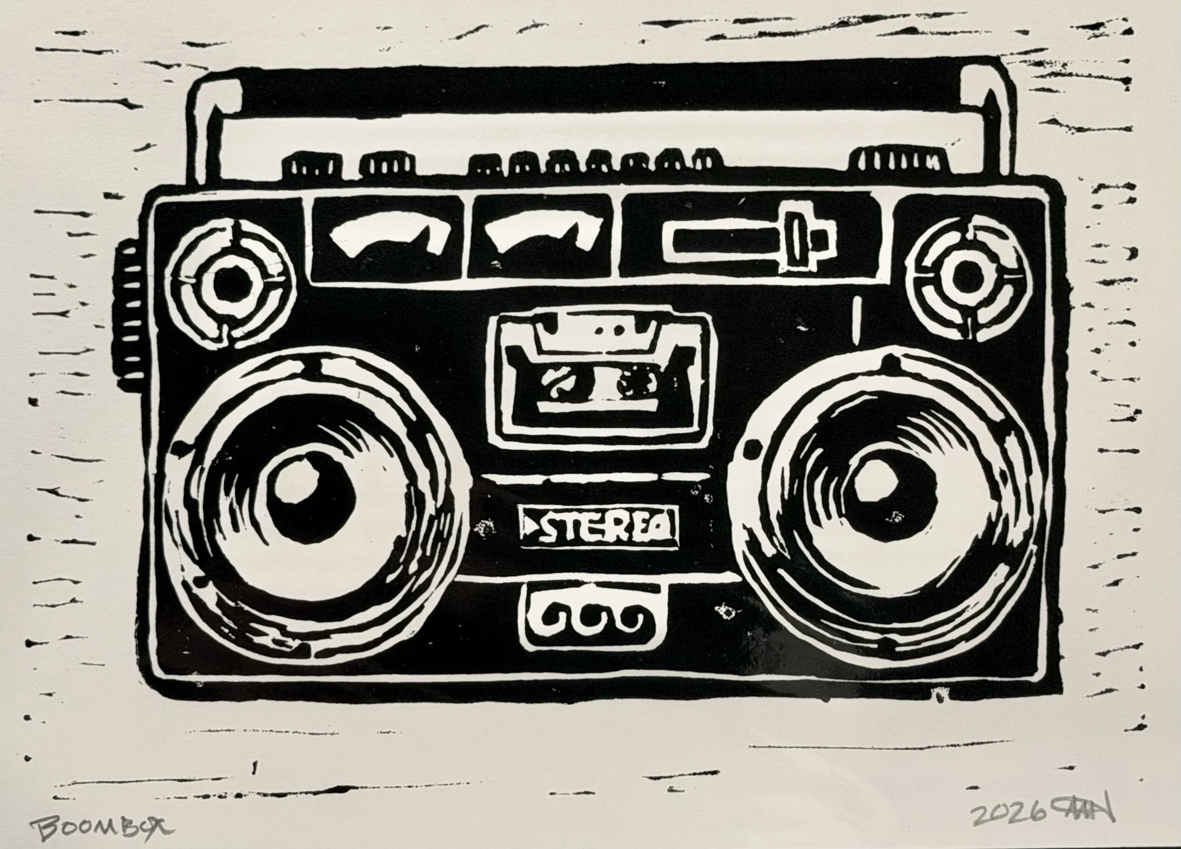 “Boombox” Linocut Print