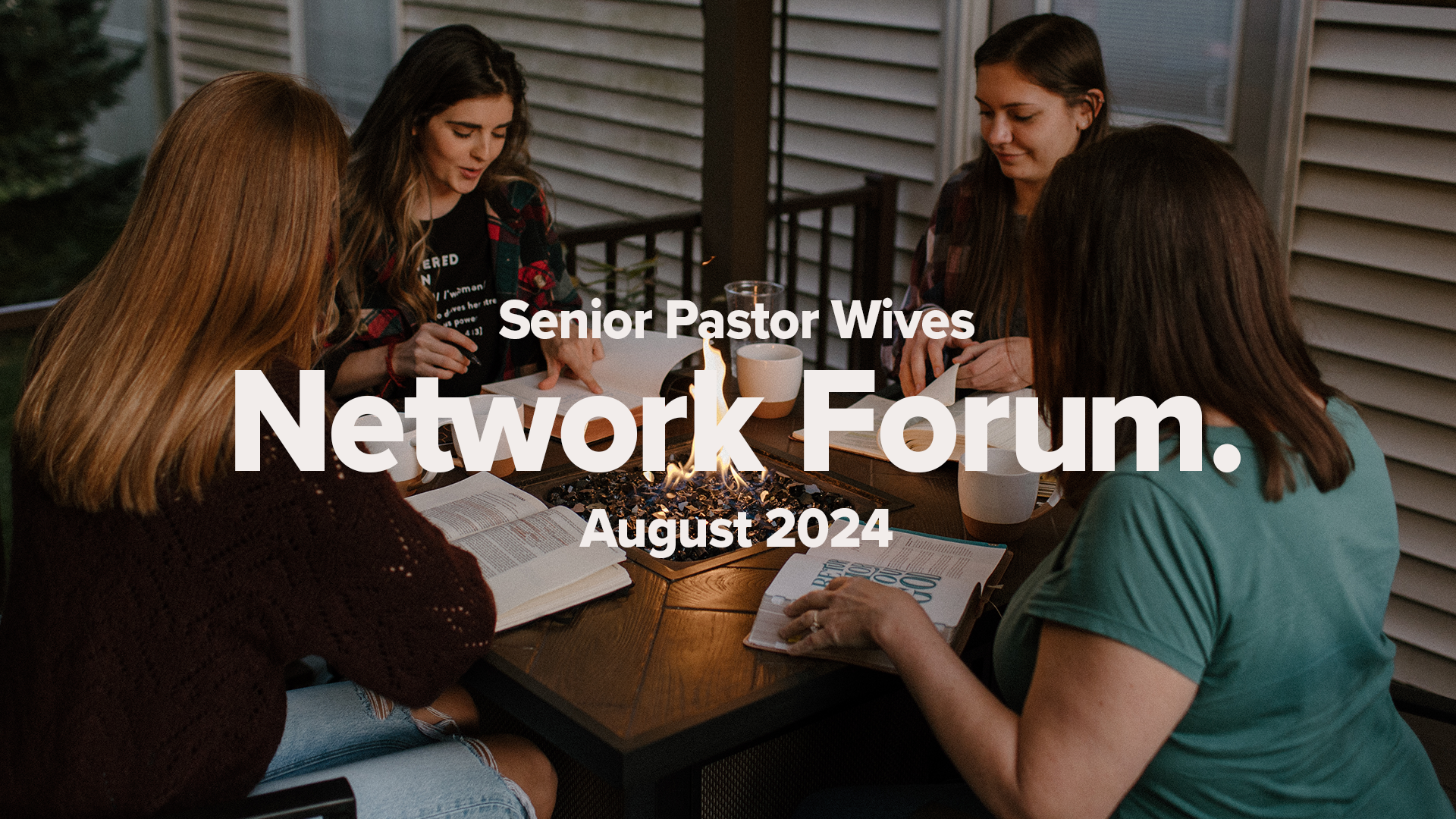 Four women around a table studying the bible. Promotion for Network Forum.