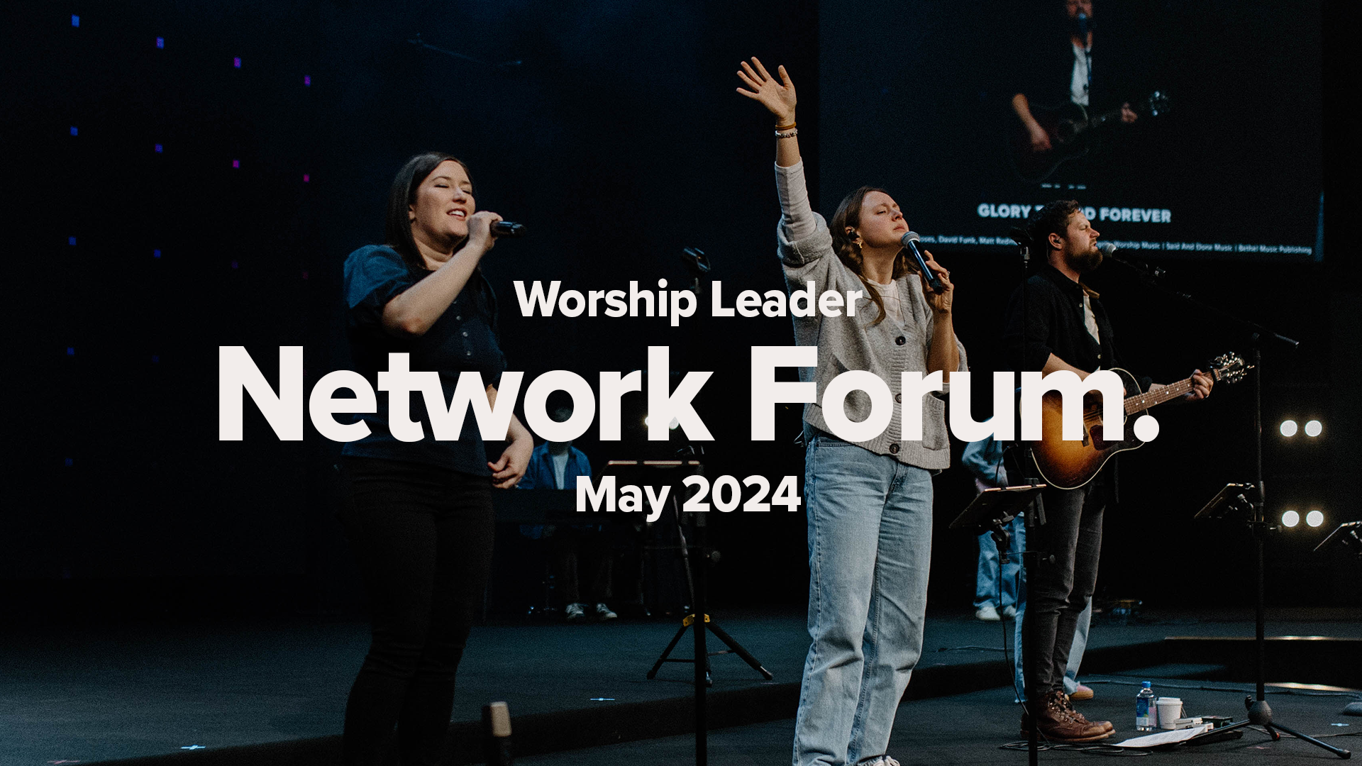 Two women on stage lead worship. Worship Leader Network Forum promo.