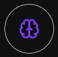 Purple brain icon inside a black circle with a white outline