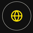 Icon of a globe inside a yellow circle on a black background.