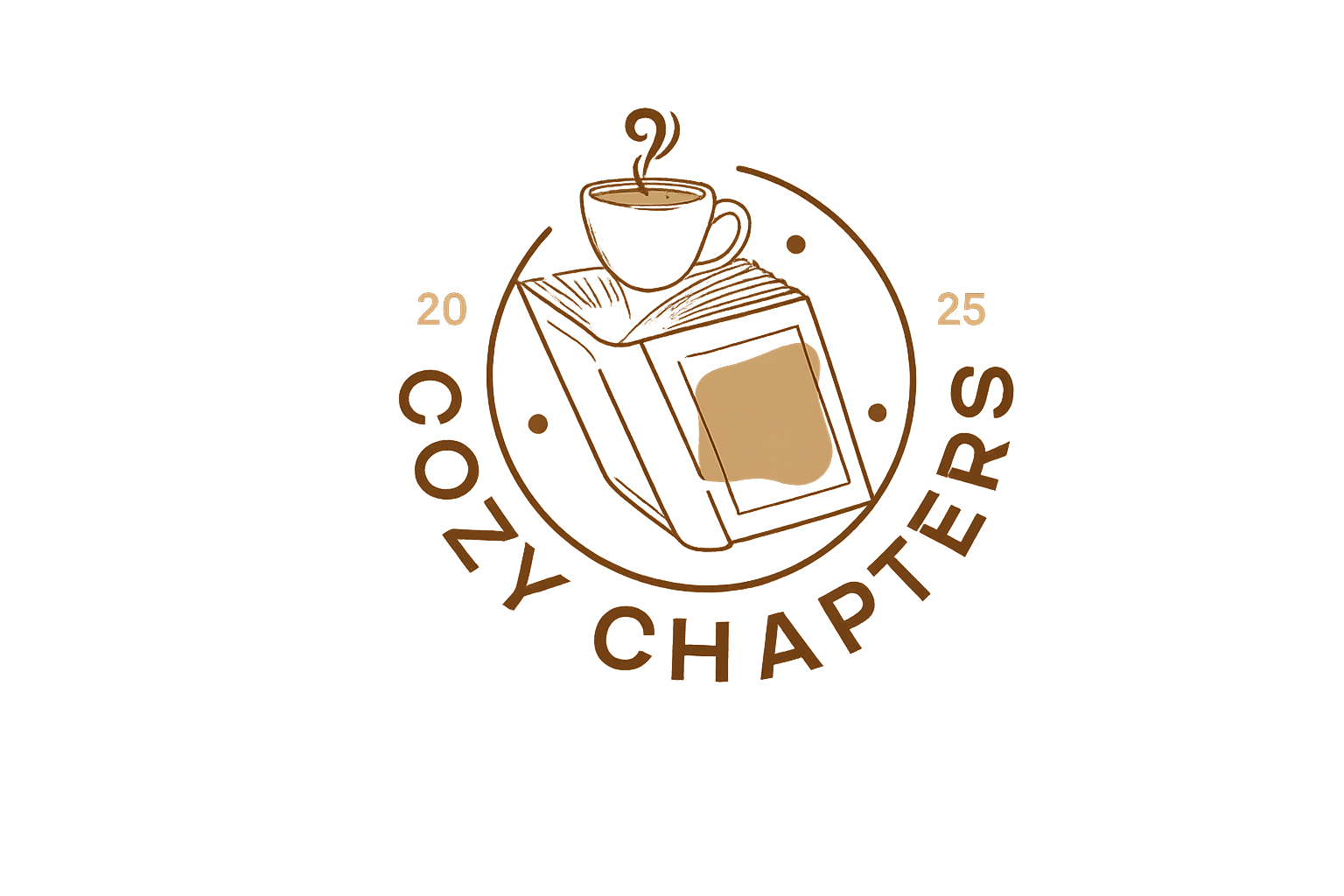 A logo for 'Cozy Coffee & Tapestry' featuring a sketch of a steaming coffee cup, a box of coffee beans, and the text encircling the illustrations.