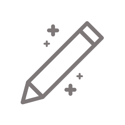 Icon of a pencil with small sparkles around it.