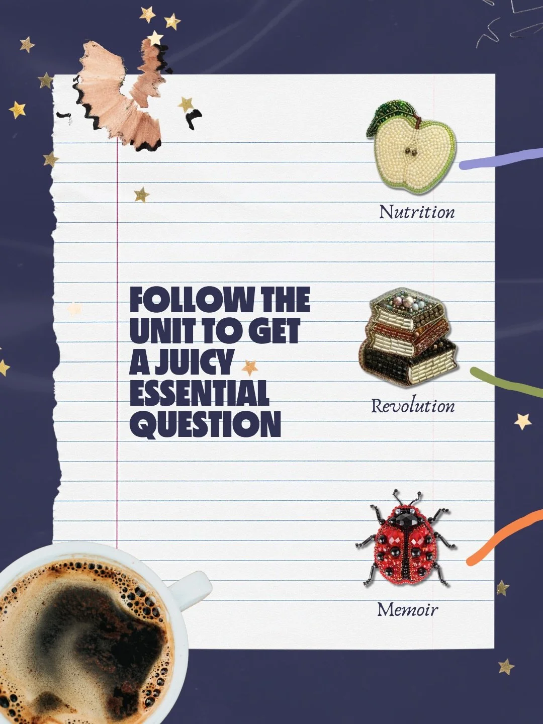 the essential questions must be JUICCCYYYY.  and by juicy, I mean that these questions can be answered in so many ways and invite students to make all kinds of connections. from the movies they&rsquo;ve watched to the articles read in class, all of i