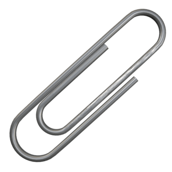 A large silver metal paperclip.