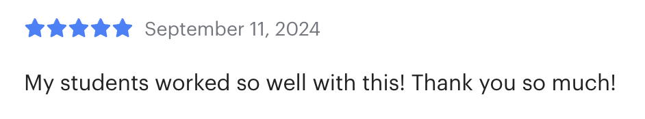 Star rating, date September 11, 2024, student review expressing gratitude and satisfaction.