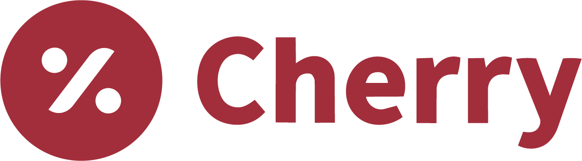 A logo with a red circle containing a black percentage symbol, followed by the word 'Cherry' in red text.