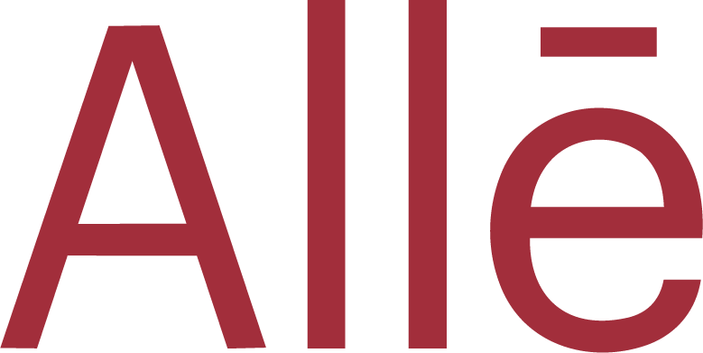 Bold maroon letters forming the word "Alie" on a black background.