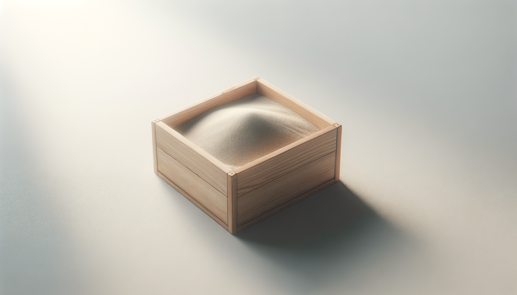 A wooden square box with a textured glass or frosted surface inside, placed on a plain light-colored surface.