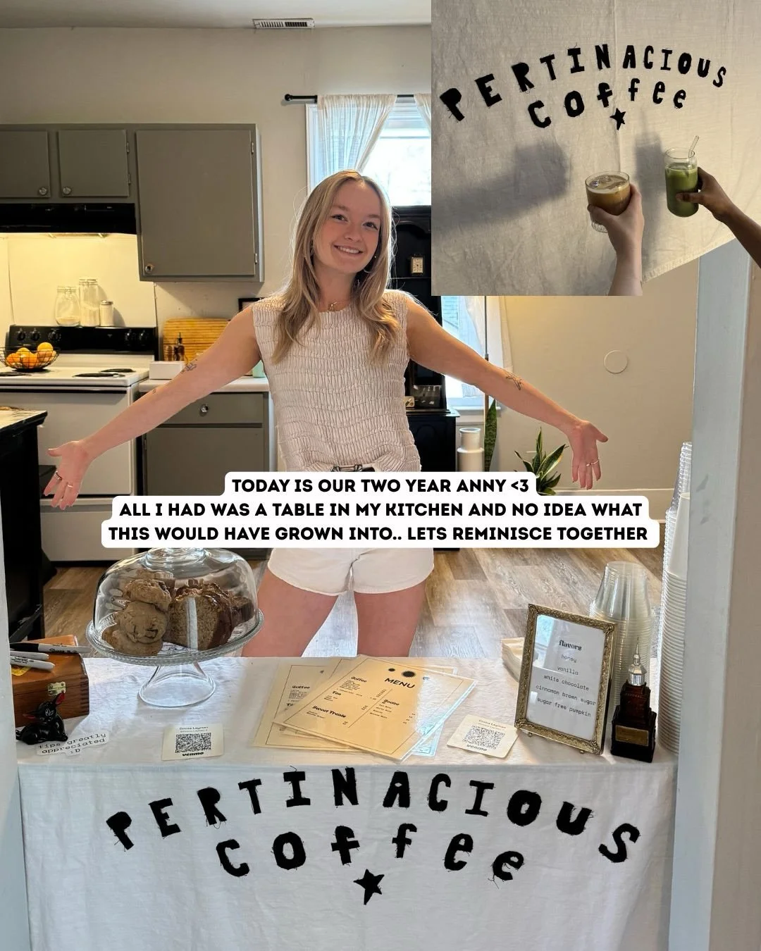 TWO YEARS OF PERTI C😭🎈☕️🌟

COME CELEBRATE ON APRIL 26TH AT THE CLUB

i feel like these past two years have been the craziest, most rewarding years of my life. i really feel like we have been through so much as a small business already but i guess 